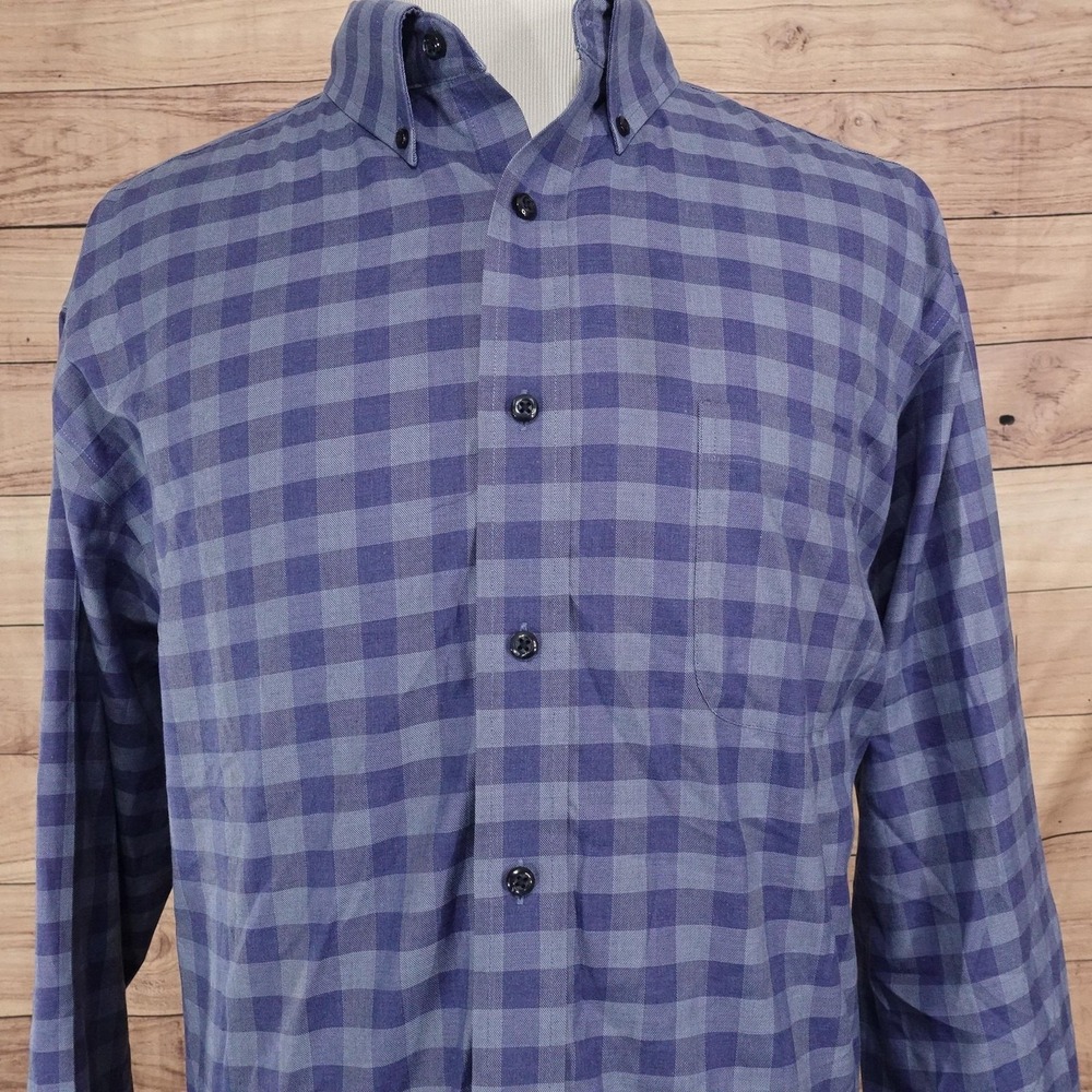 Roundtree & Yorke Gold Label Shirt Mens Big 2X Blue Check Long Sleeve Button-Up